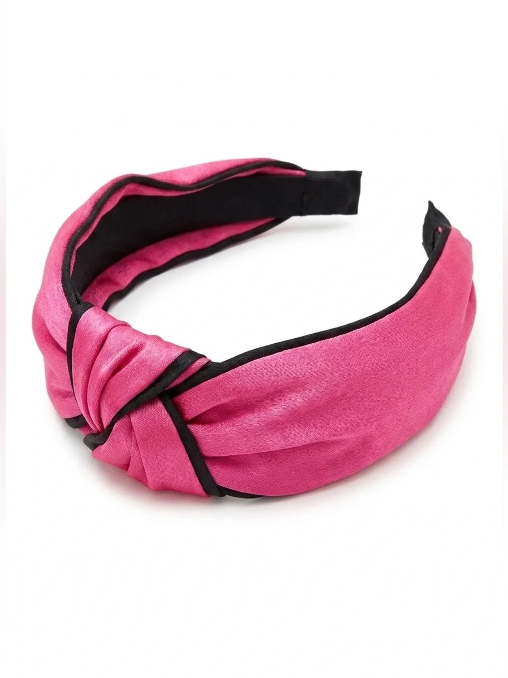 Natasha Pink Black Silk-Satin Knotted Headband